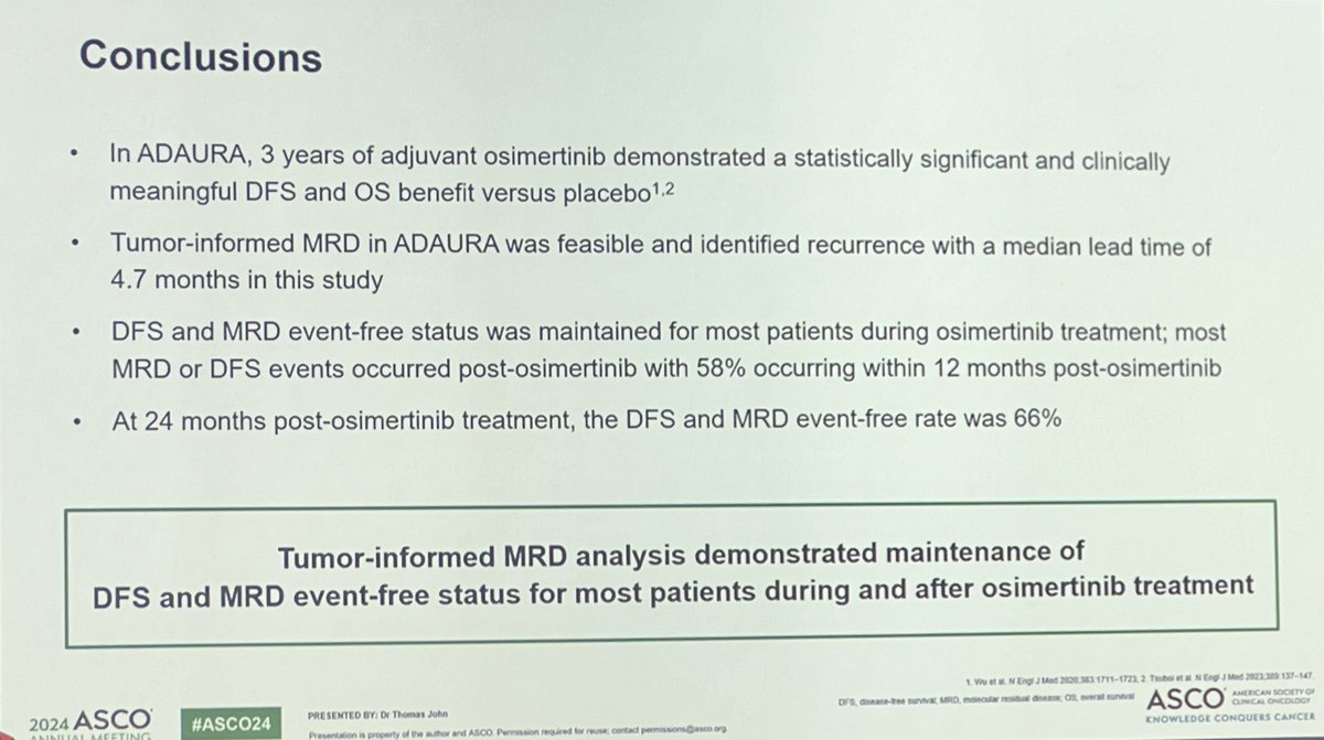 Annie Wong ι»ζ―
ζ (@anmwongnz) on Twitter photo Goπ¦πΊπΈrockstar oncologist <a href="/TommyJohn00/">Prof Tom John</a> π€© #ASCO24 lung orals π€ ππ
Presenting MRD data for ADAURA:
πΈpersonalised tumour-informed 𧬠assay
πΈidentified recurrence w median lead time 4.7 mths
πΈ58% MRD/DFS events <12 mths of stopping π
<a href="/PeterMacRes/">Peter Mac Research</a> <a href="/_ShankarSiva/">Shankar Siva</a> Goπ¦πΊπΈrockstar oncologist <a href="/TommyJohn00/">Prof Tom John</a> π€© #ASCO24 lung orals π€ ππ
Presenting MRD data for ADAURA:
πΈpersonalised tumour-informed 𧬠assay
πΈidentified recurrence w median lead time 4.7 mths
πΈ58% MRD/DFS events <12 mths of stopping π
<a href="/PeterMacRes/">Peter Mac Research</a> <a href="/_ShankarSiva/">Shankar Siva</a>