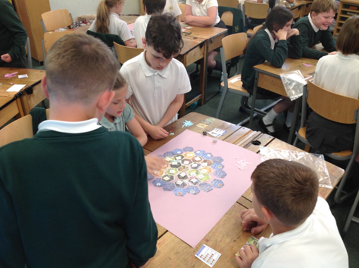 CrocClass's tweet image. How would you decide where to build a settlement?  What resources would you need to do this?  How could you trade to obtain them?  Year 5 enjoyed playing the game of Settlers of Catan in Geography today to explore how they could use trade to help develop settlements. @WillowsCE