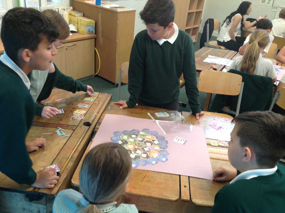 CrocClass's tweet image. How would you decide where to build a settlement?  What resources would you need to do this?  How could you trade to obtain them?  Year 5 enjoyed playing the game of Settlers of Catan in Geography today to explore how they could use trade to help develop settlements. @WillowsCE