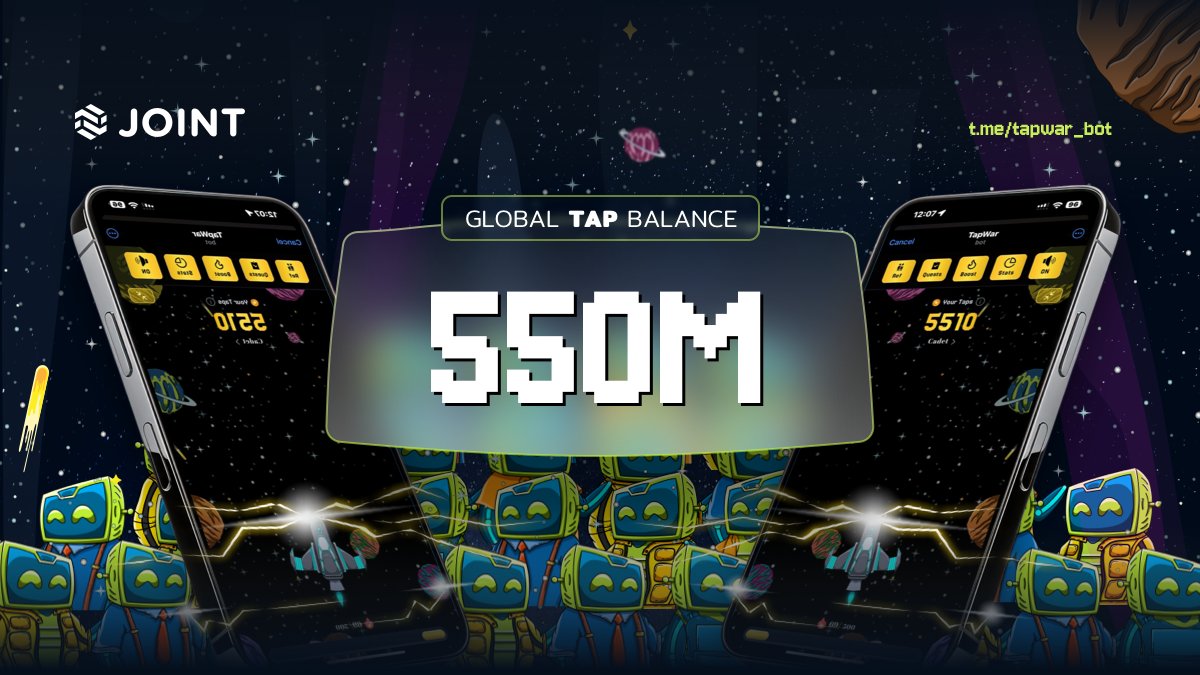 0xJoint's tweet photo. TapWar Reaches New Heights! 550 Million TAPs Strong!

Amazing TapWarriors, you've smashed our expectations! 🤯

Just when we thought you did great at 41M TAPs, you went and shot your way to a jaw-dropping 550 MILLION TAPs 🚀

$JOIN the game!

https://t.co/sk7T1YxBa7