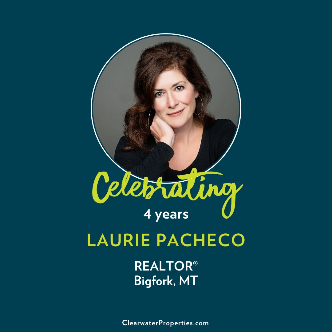 YourMontana's tweet image. Today, we celebrate 4 years of teamwork, dedication, and brilliance with Laurie Pacheco from our office in Bigfork, Montana. Here's to many more! 🎉 #HappyWorkiversary #ClearwaterTeam #StakeYourClaim®

ClearwaterProperties.com