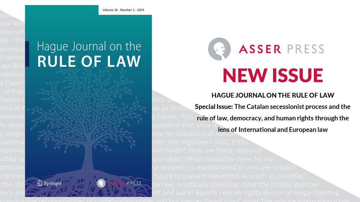 TMCAsser's tweet photo. ๐ The latest issue of the Hague Journal on the Rule of Law (#HJRL) is here! This special issue features 8 (6 #openaccess) articles on the Catalan secession process, rule of law, #humanrights, #democracy and more.
Read the latest issue: https://t.co/REmnL8CJuj https://t.co/3fLFZxCBNH