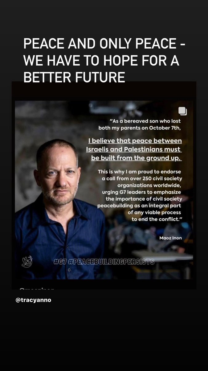 Peace and only peace. Time to find the day after. An end to this horrific war, moderate voices on both sides. We work behind the scenes to try and find voices that will bring an end to the Hamas Iran terrorist organisation and also Netanyahus hard right members of his Cabinet -so