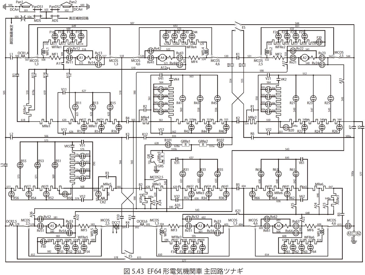 EF64形電気機関車 主回路ツナギ図 拙著「制御方式入門 改訂第四版