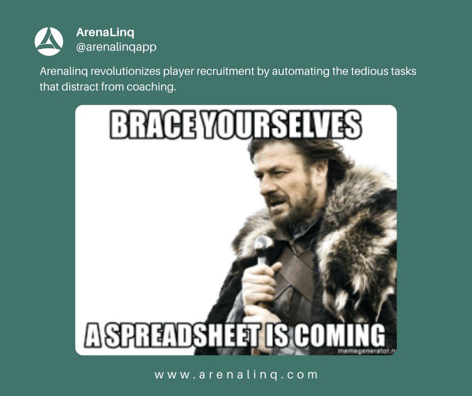 arenalinq's tweet photo. Say goodbye to spreadsheets and be a part of the future with ArenaLinq. Streamline your recruitment process and save time for what truly matters – coaching. Schedule a demo today!” #FutureOfRecruiting #CoachLife #ArenaLinq https://t.co/Kg4o5J9XOq