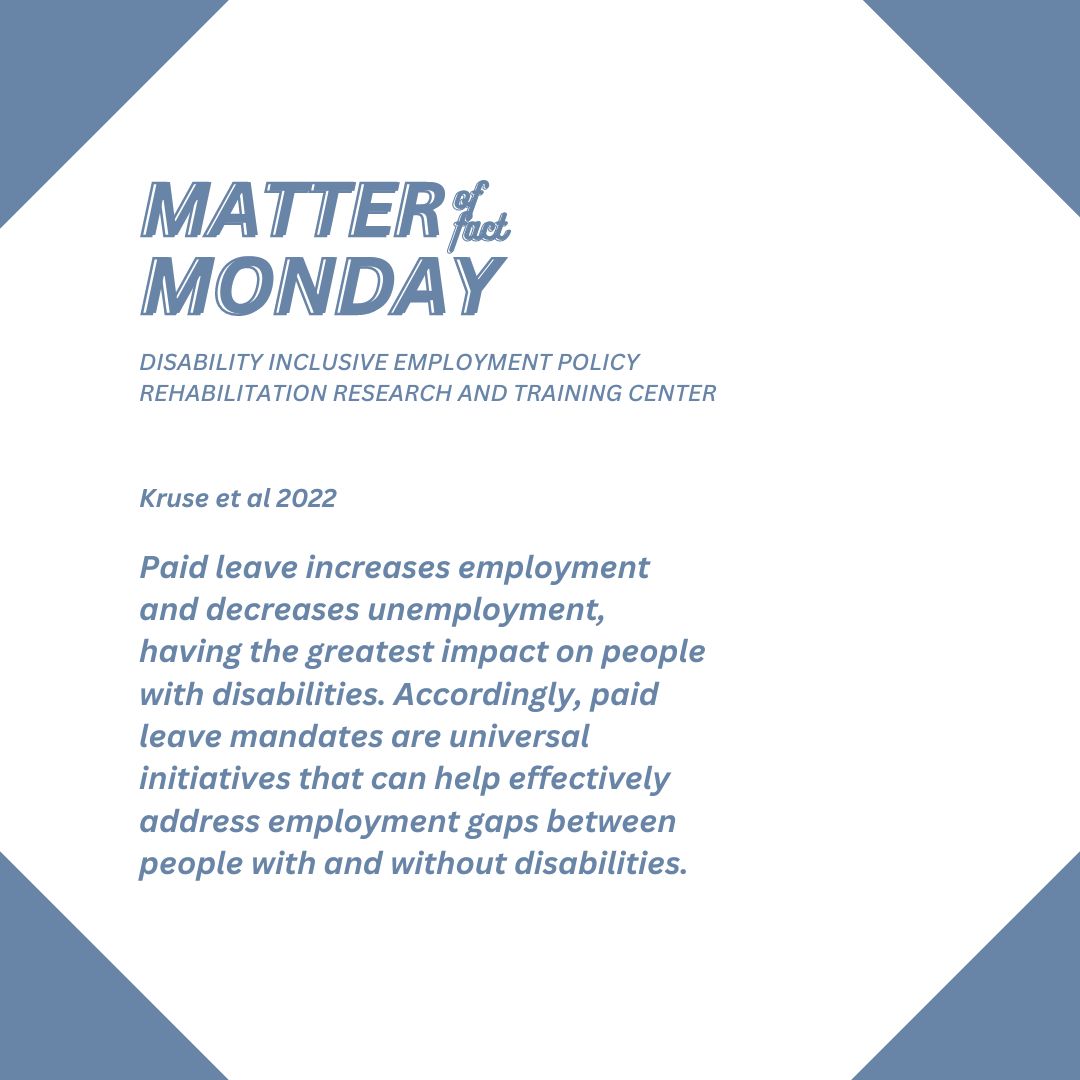 dieprrtc's tweet image. Paid sick leave is critical to disability employment.

See our presentation from 2022 here: disabilityinclusiveemployment.org/diep_rrtc_rese…

#PaidLeave #Disability #ChronicIllness