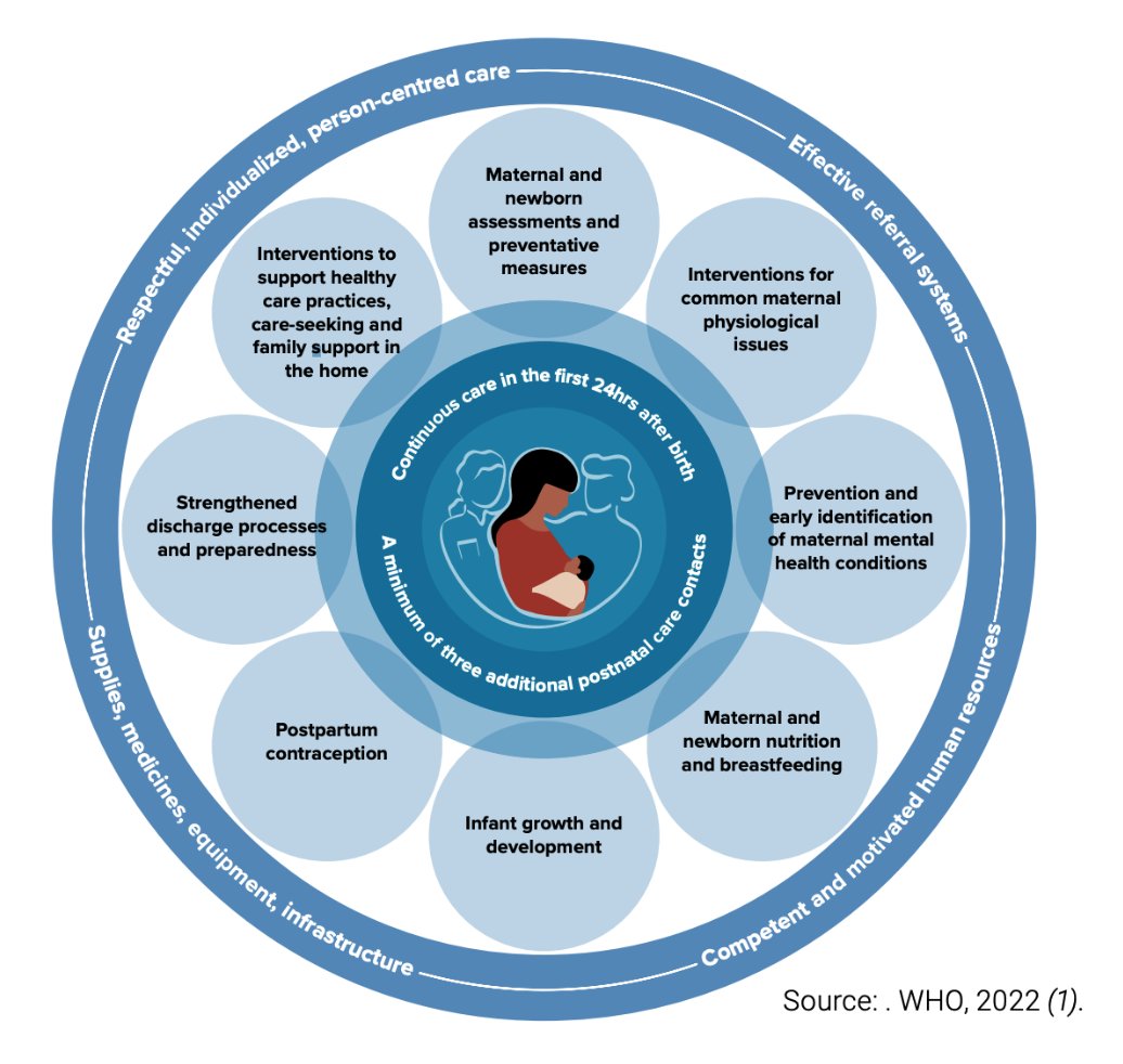 NEW: Advocacy brief on best practices for a positive #postnatal period. Learn the basics of the <a href="/WHO/">World Health Organization (WHO)</a> postnatal care model (below) and answers to FAQs to help spread this important message: bit.ly/3VpUji0