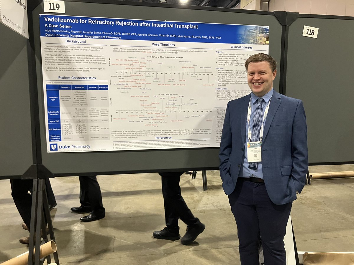 Solid work Alec on presenting the case series on vedolizumab use in intestinal transplant! Next step is publication ⭐️✅ <a href="/DukeTxpPharm/">Duke Transplant Pharmacy</a> <a href="/AST_TXPHARMCOP/">Transplant Pharmacy Community of Practice-AST</a> #ATC2024Philly