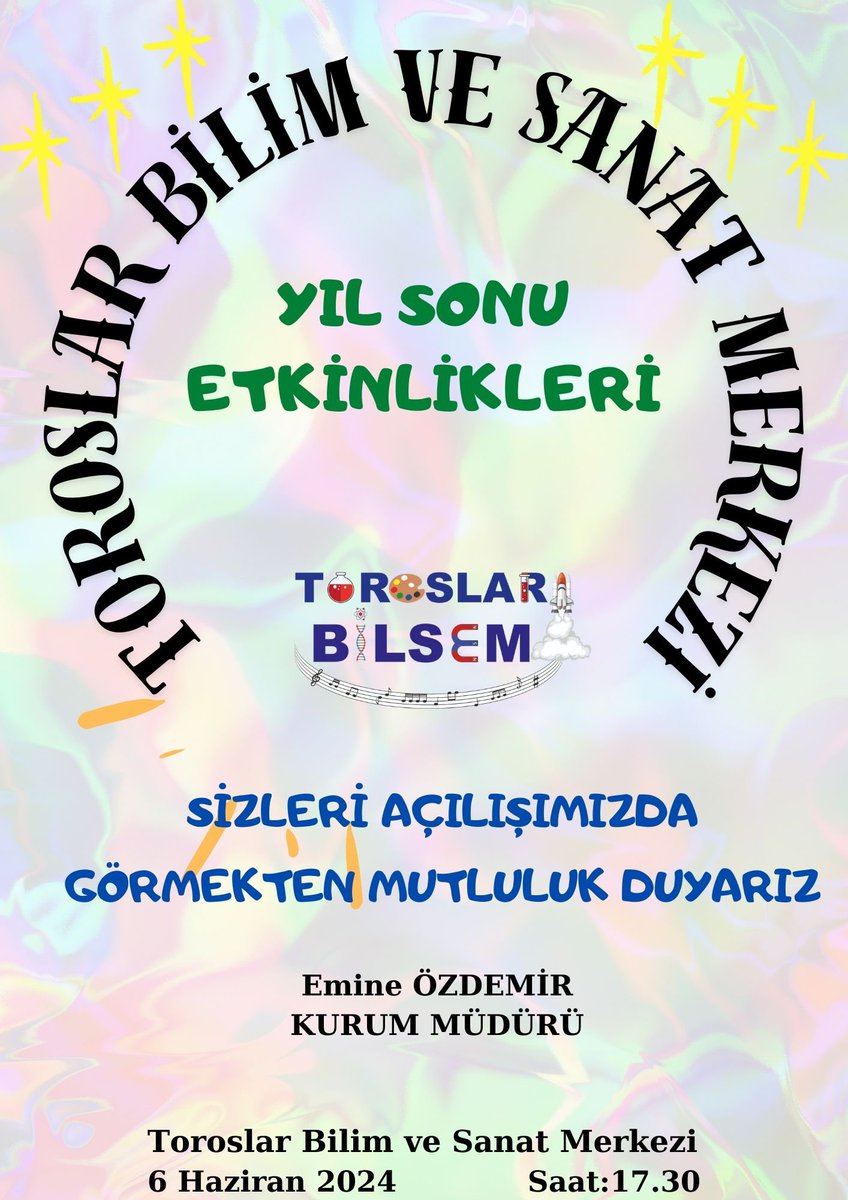 Yıl sonu etkinliğimizde siz kıymetli misafirlerimizi aramızda görmekten onur duyarız.

📆6 Haziran Perşembe
⏰17:30
📍Toroslar BİLSEM

<a href="/tcmeb/">Millî Eğitim Bakanlığı</a> <a href="/Yusuf__Tekin/">Yusuf Tekin</a> @BilsemMeb <a href="/ahpehlivan53/">Ali Hamza Pehlivan</a> <a href="/fazilet_durmus/">Fazilet Öğretmen 🇹🇷</a> <a href="/BaykalBasdemir/">Baykal BAŞDEMİR</a> <a href="/Sogukpinar023/">Mehmet Soğukpınar</a> <a href="/OguzhanTulucu/">Oğuzhan TÜLÜCÜ</a> <a href="/MersinMEM/">Mersin İl Millî Eğitim Müdürlüğü</a> <a href="/toroslarmem/">Toroslar İlçe Milli Eğitim Müdürlüğü</a>