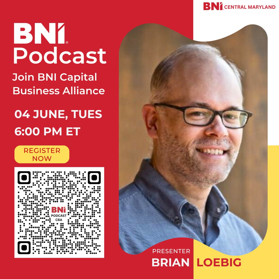 BNICentralMD's tweet photo. You are invited to participate in an exciting BNI podcast discussion w/ Brian Loebig from BNI Capital Business Alliance. Seize this wonderful chance to connect w/ individuals who share your interests. Register here https://t.co/Ng3kYteI0s
#BNICentralMD #podcast #discussiongroup https://t.co/k4tGHqHCBl