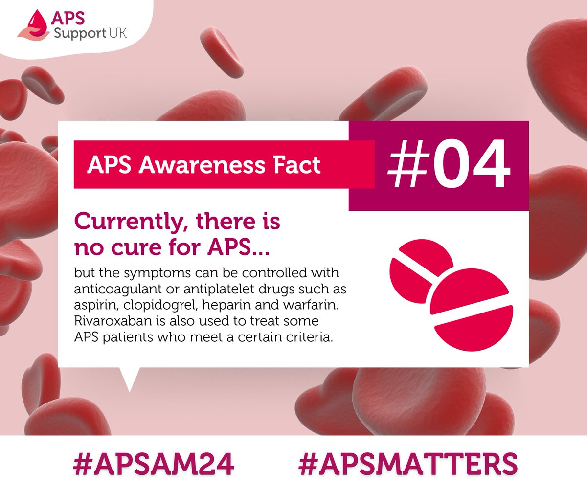There is no cure for #APS, but the symptoms can be controlled with anticoagulant or antiplatelet drugs. Rivaroxaban is also used to treat some APS patients who meet specific criteria. Find out more on our website: cutt.ly/how-is-it-trea…
#APSMatters #APSAM24 #APSAwarenessMonth