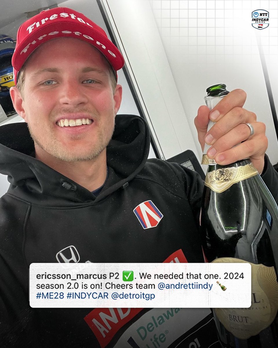 Bounce back in Detroit 🍾 #INDYCAR // @Ericsson_Marcus