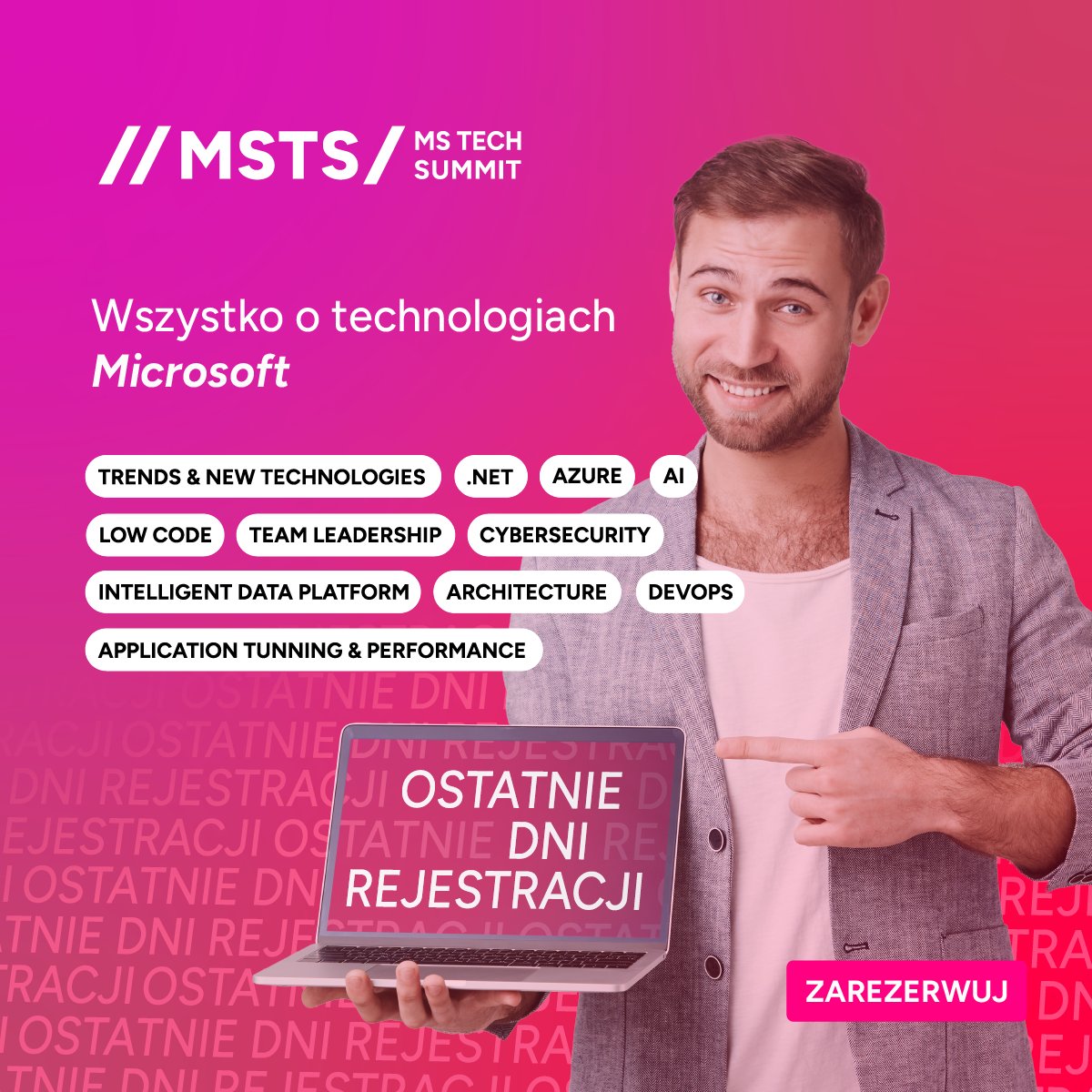 MSTechSummit's tweet image. ⏰ To już OSTATNIA szansa, żeby zarejestrować się na tegoroczną edycję #MSTechSummit. 

Dołącz do nas!✅ mstechsummit.pl