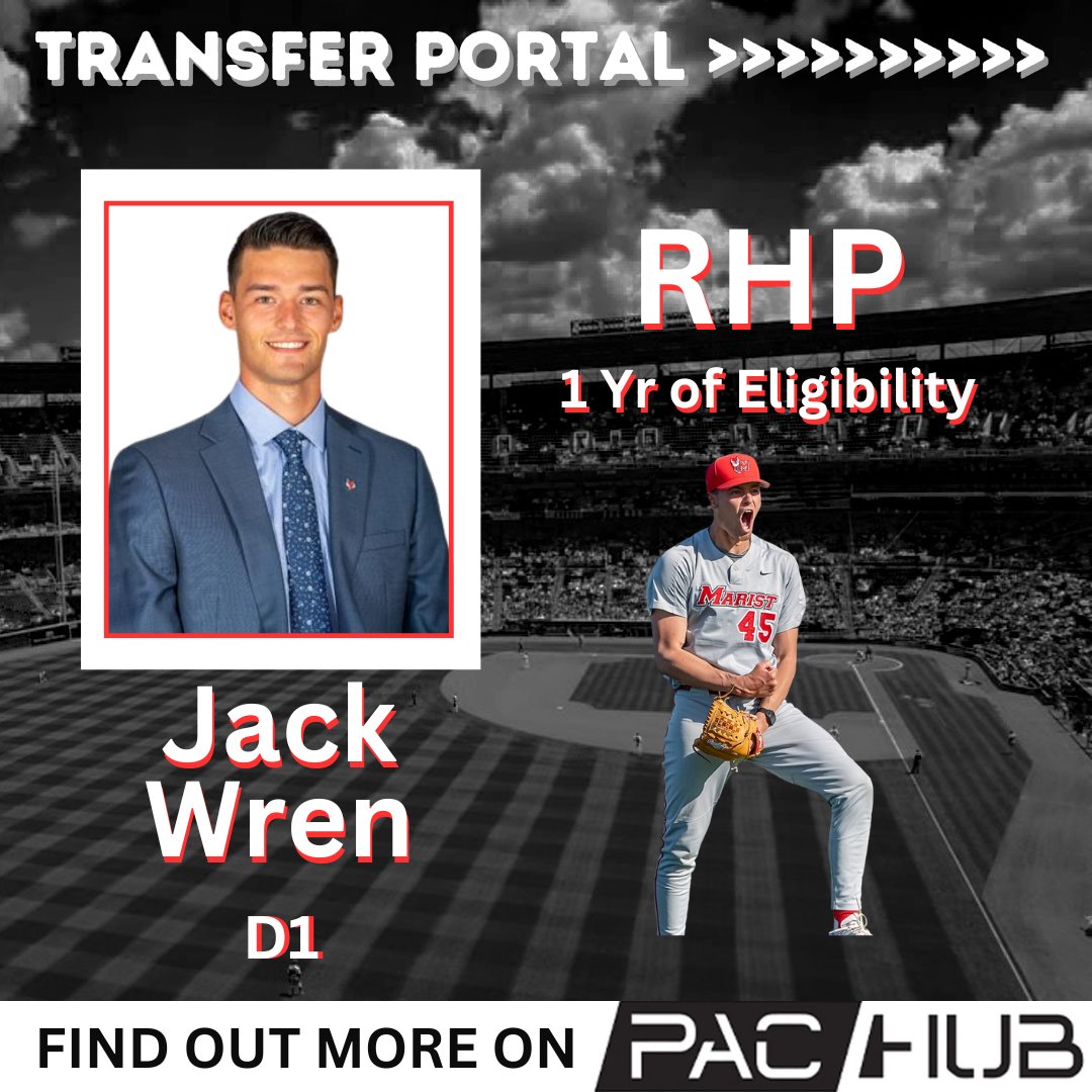 PAC-Hub (@pachub_) on Twitter photo Jack Wren, RHP, transfer from <a href="/MaristBaseball/">Marist Baseball</a>, playing <a href="/d1baseball/">D1Baseball</a>, has entered the PAC-Hub Transfer Portal! 🎉 1 year of eligibility remaining.
Jack is a heavily recruited addition to the NATIONAL TRANSFER TEAM! ⚾️
bit.ly/2024-National-…
Apply for the Nat’l Transfer Portal Jack Wren, RHP, transfer from <a href="/MaristBaseball/">Marist Baseball</a>, playing <a href="/d1baseball/">D1Baseball</a>, has entered the PAC-Hub Transfer Portal! 🎉 1 year of eligibility remaining.
Jack is a heavily recruited addition to the NATIONAL TRANSFER TEAM! ⚾️
bit.ly/2024-National-…
Apply for the Nat’l Transfer Portal