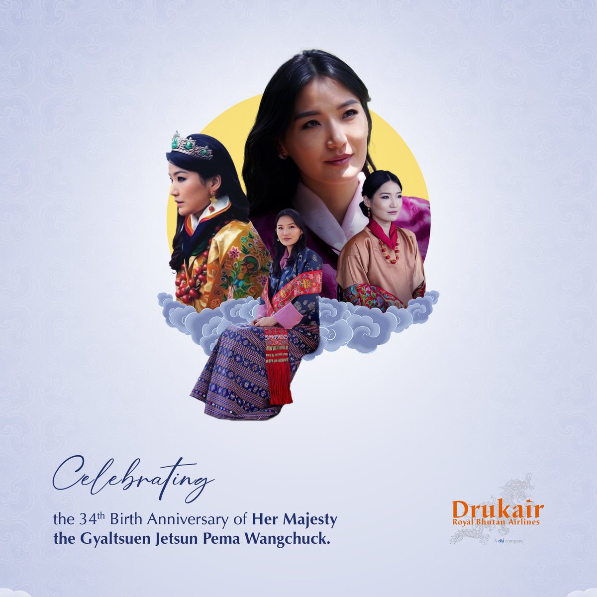 Drukair's tweet photo. ✨June 04✨

Drukair joins the nation in celebrating the joyous occasion of Her Majesty The Gyaltsuen's 34th Birth Anniversary. 

Her Majesty's dedicated service to the nation and its people remains a continual source of inspiration and strength. 

Happy Birthday, Your Majesty! https://t.co/iIJBnJITYH
