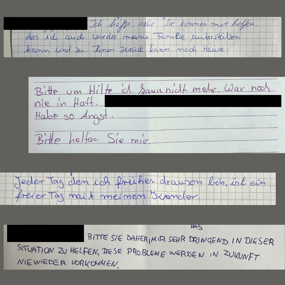 freiheitsfonds's tweet photo. Täglich erreichen uns viele Nachrichten aus dem #Gefängnis. Mit Euch versuchen wir so viele Menschen freizukaufen, wie es nur geht. Aber wir werden niemals alle freikaufen können. Es sind einfach zu viele. In Deutschland fahren jährlich 7.000 Menschen wegen fehlender Tickets ein. https://t.co/UJ0V8PSmDv