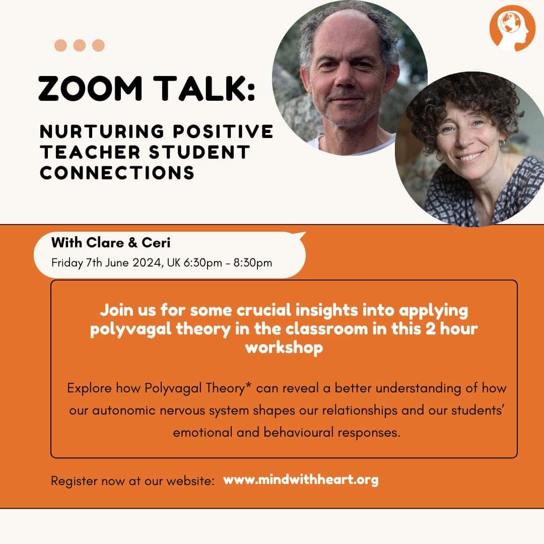 MindwithHeart's tweet photo. Join us for an enlightening zoom talk on nurturing positive teacher-student connections this Friday! 🌟 

Explore how Polyvagal Theory can deepen your understanding of the autonomic nervous system's role in shaping relationships and emotional responses
https://t.co/NgngCYJMoP https://t.co/VvXrLhfrKH