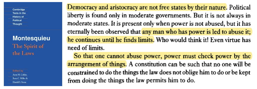 GerardoMunck's tweet photo. Montesquieu on political liberty, the abuse of power and the limits to power. https://t.co/JFiuGcFxq8