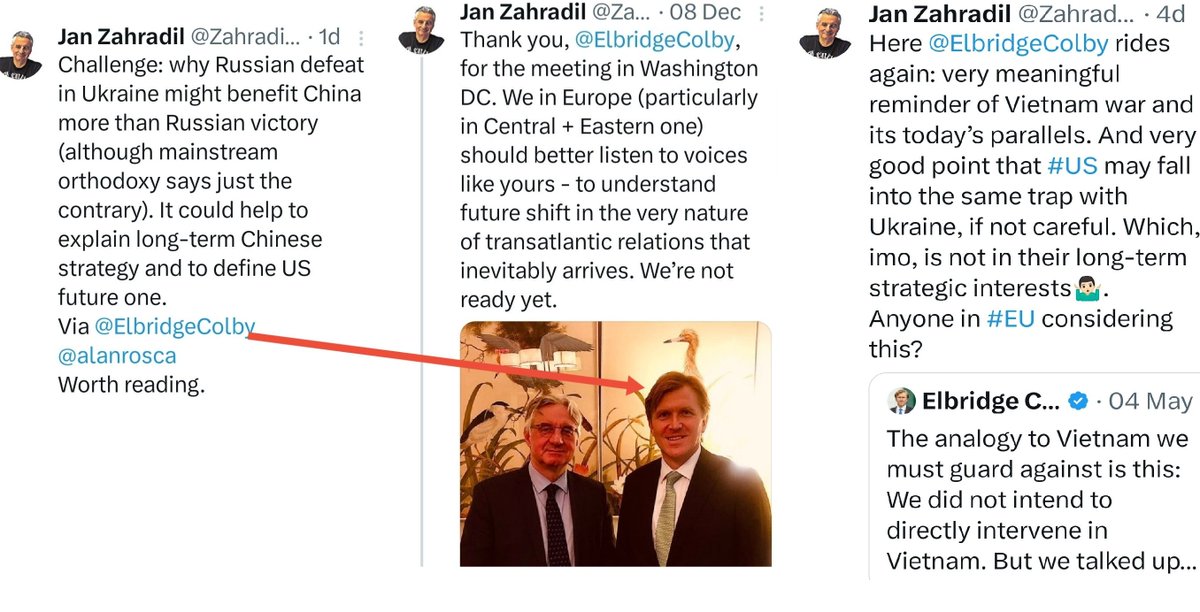 zemantomas's tweet photo. 3/ A ešte si pripomeňme pri tejto príležitosti jeho priateľa Elbridgea, ktorý sa podobne ako MGIMO troll Korybko, preslávil svojimi konšpiráciami o NAFO.
Tu tesne pred úspešnou snahou skupinky vedenej Heritage foundation presvedčiť GOP o zastavení vojenskej pomoci pre Ukrajinu.