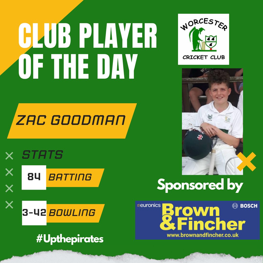 Our player of the day is Zac Goodman who came out to bat with our 3rds at 33-3. His impressive 84 put us in the driving seat and 3 wickets got us over the line for the win 💪   

P.S I can only apologise for the picture I asked your dad for one and that's what he came back with.