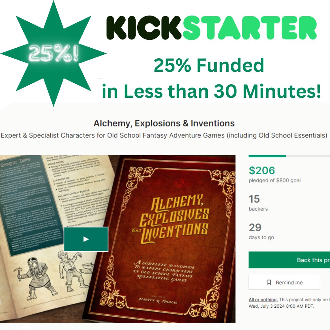 My Kickstarter launched today! 

Thanks to all my friends &amp; fans who pledged so far. 25% funded in less than 30 minutes!

Early pledges from people like you help convince the folks who don’t know me yet to come along for the ride.

Thanks for supporting  my project! 

#ttrpg #dnd