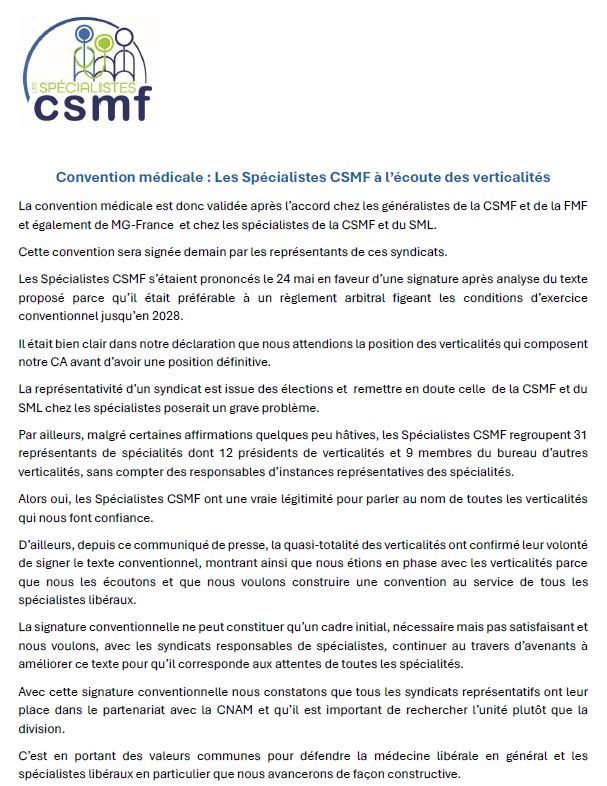 🚩  Communiqué de presse | Convention médicale : Les Spécialistes CSMF à l’écoute des verticalités lesspecialistescsmf.org/wp-content/upl…