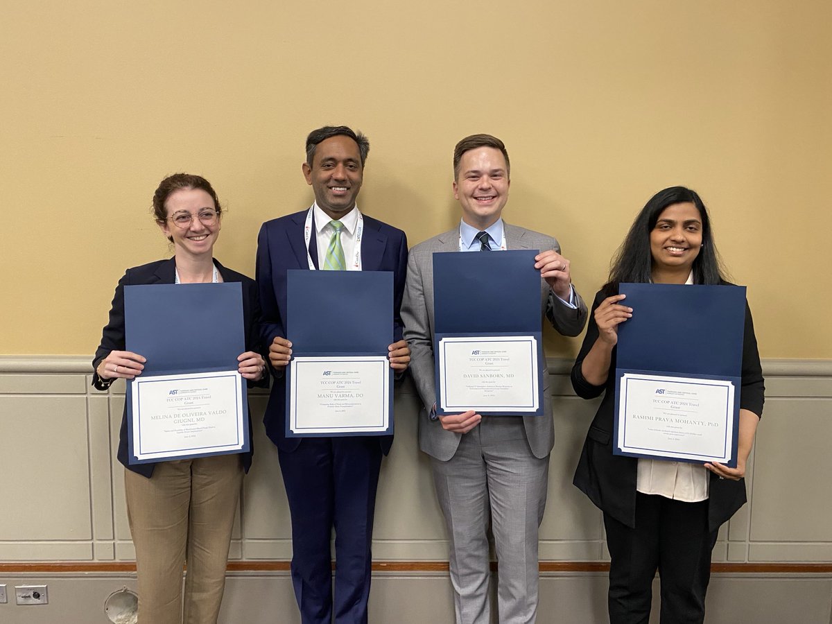 Congrats to our TCC COP grant recipients! ⁦<a href="/AST_info/">American Society of Transplantation (AST)</a>⁩ ⁦<a href="/ATCMeeting/">AmericanTransplantCongress</a>⁩ ⁦<a href="/shelleyhallmd/">Shelley Hall</a>⁩ ⁦<a href="/spinneymd/">Sean Pinney</a>⁩ ⁦<a href="/ivguerrerom/">Cesar Guerrero-Miranda MD FACC</a>⁩ ⁦⁦<a href="/amitalamMD/">Amit Alam</a>⁩