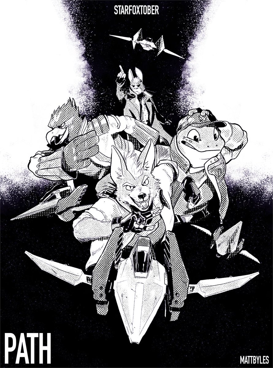 mattbyles's tweet photo. A Late #starfoxtober - Path
"Good Luck!"

...and a good rule of thumb is stop doing group shots for every prompt, whew. But I really dig the poster feel of this one https://t.co/bLy0LgUugm