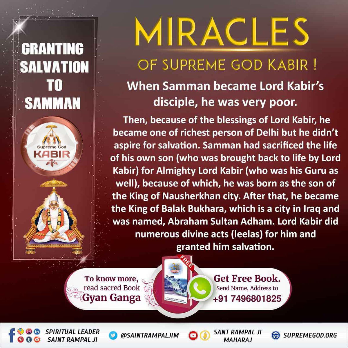Mohan13520563's tweet photo. #समर्थ_कबीर_की_समर्थता_जानें
MIRACLES
OF SUPREME GOD KABIR !
When Samman became Lord Kabir's disciple, he was very poor.
Then, because of the blessings of Lord Kabir, he became one of richest person of Delhi but he didn't aspire for salvation.

God Kabir Prakat Diwas 22June https://t.co/ReZEQMcCAe