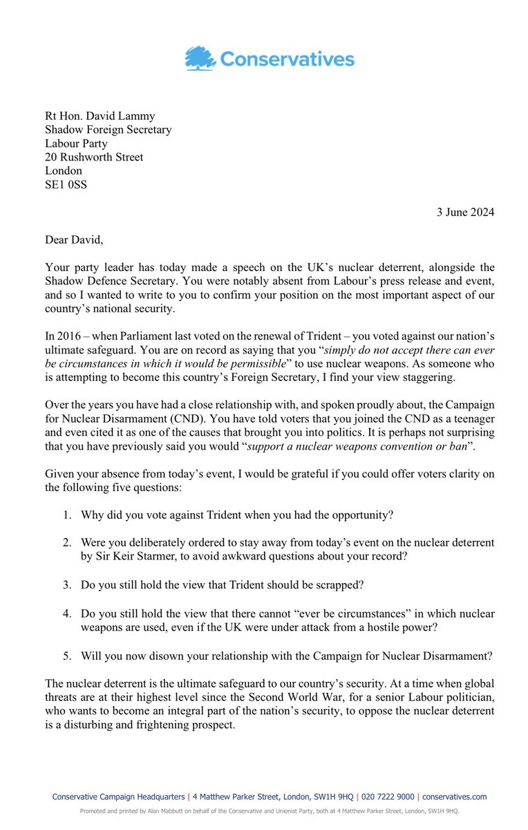 grantshapps's tweet photo. Labour cannot claim to be the party of national security whilst voting against Trident. 

That's why I’ve written to @DavidLammy asking him to explain his dangerous record of opposition to our nuclear deterrent. https://t.co/sUPELm3Lsr