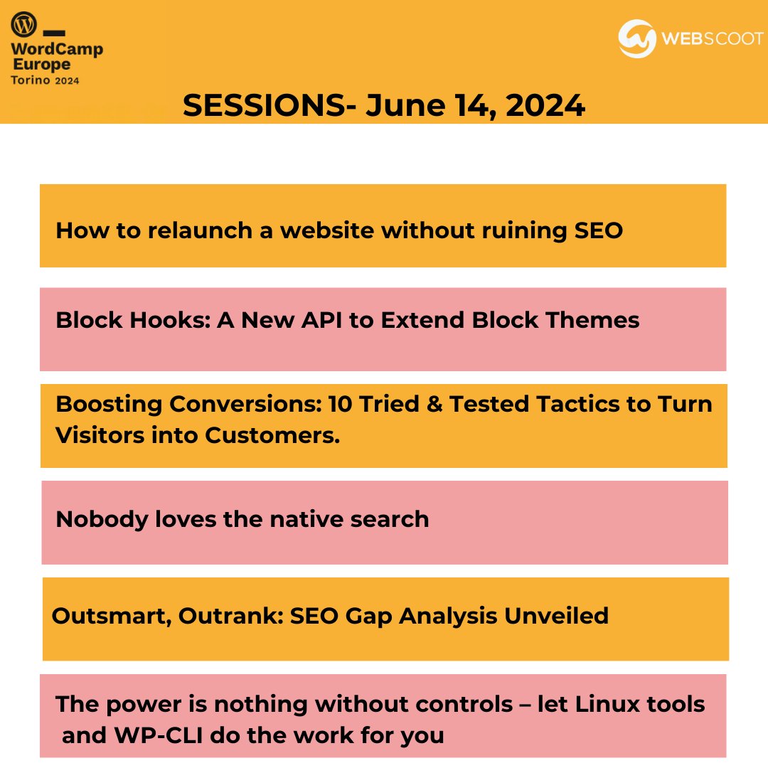 Dive into a wide array of topics at #WCEU2024! From SEO strategies to the latest in WordPress Security, the sessions have something for everyone 🌐 What are you most excited to learn about? #WordPress #WCEU #WordCamp #TechConference
