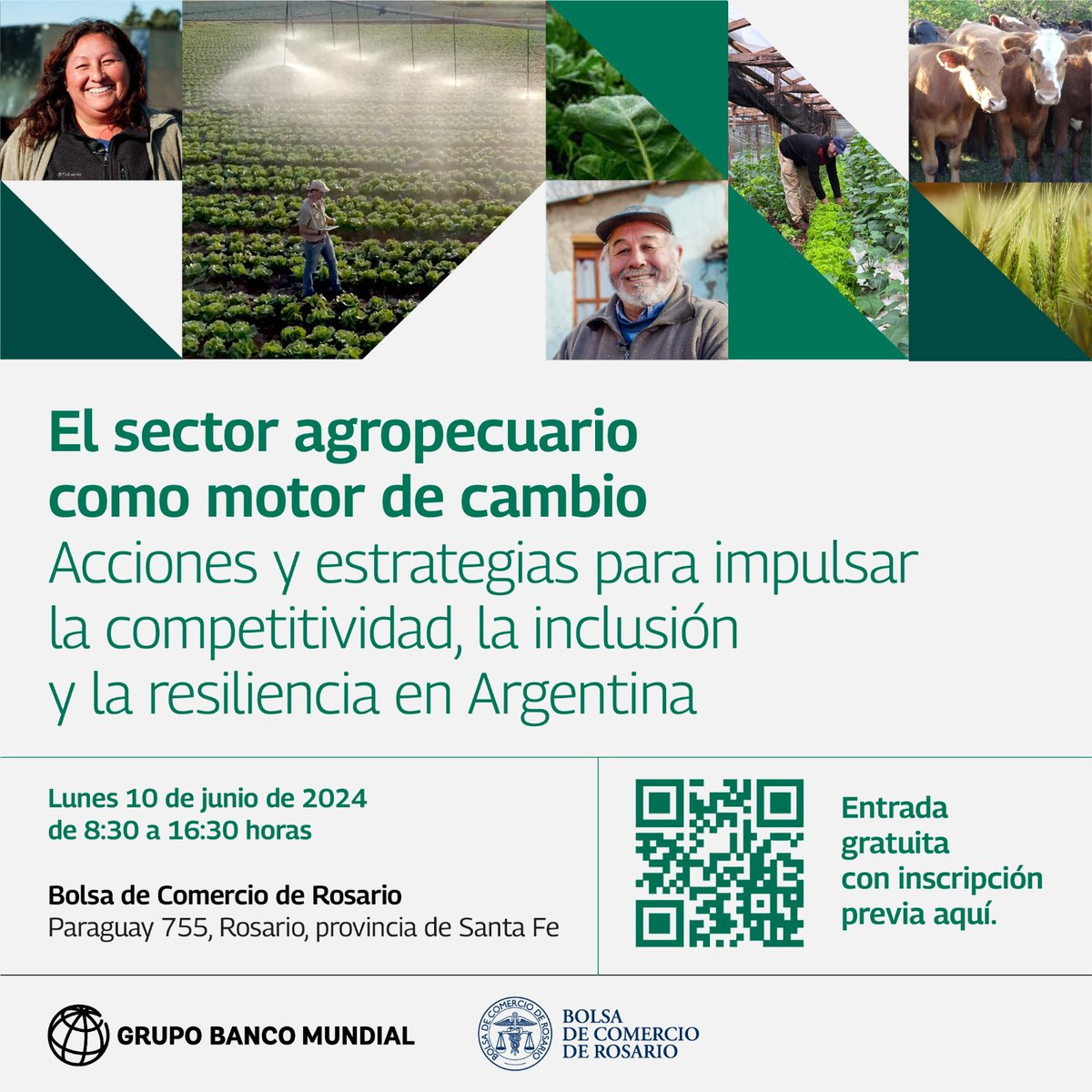 👉🏻 Los invitamos a una jornada  organizada por el Grupo Banco Mundial y la BCR 

🗓️Lunes 10 de junio
⏰Horario: 8.30 a 16.30 hs.
📍Lugar: Bolsa de Comercio de Rosario, ingreso por calle Paraguay 755.

📲Link de inscripción :goo.su/eCxup