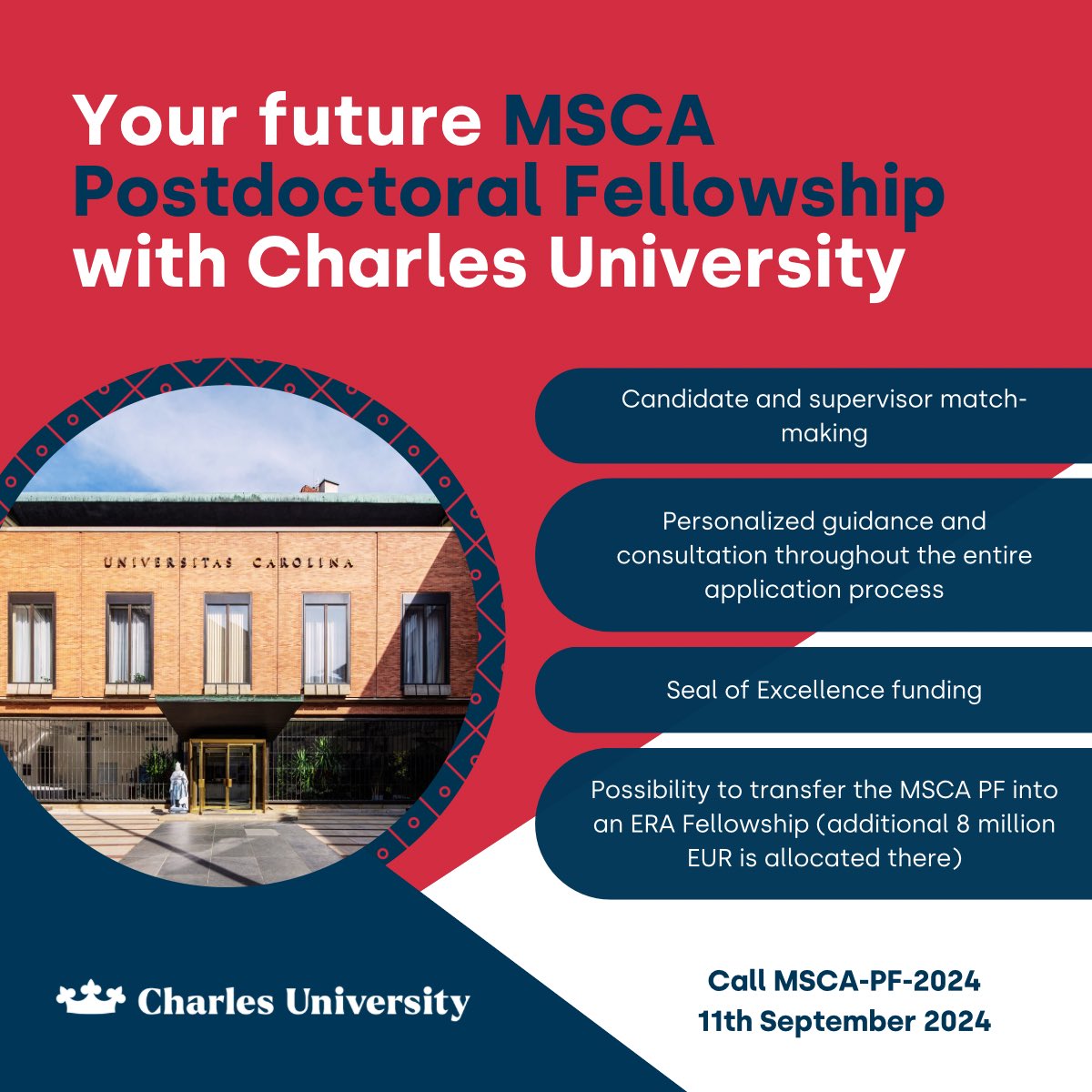 🤩 Are you considering applying for the MSCA Postdoctoral Fellowship? Find our list of possible supervisors and more information here: ec.cuni.cz/ECEN-128.html