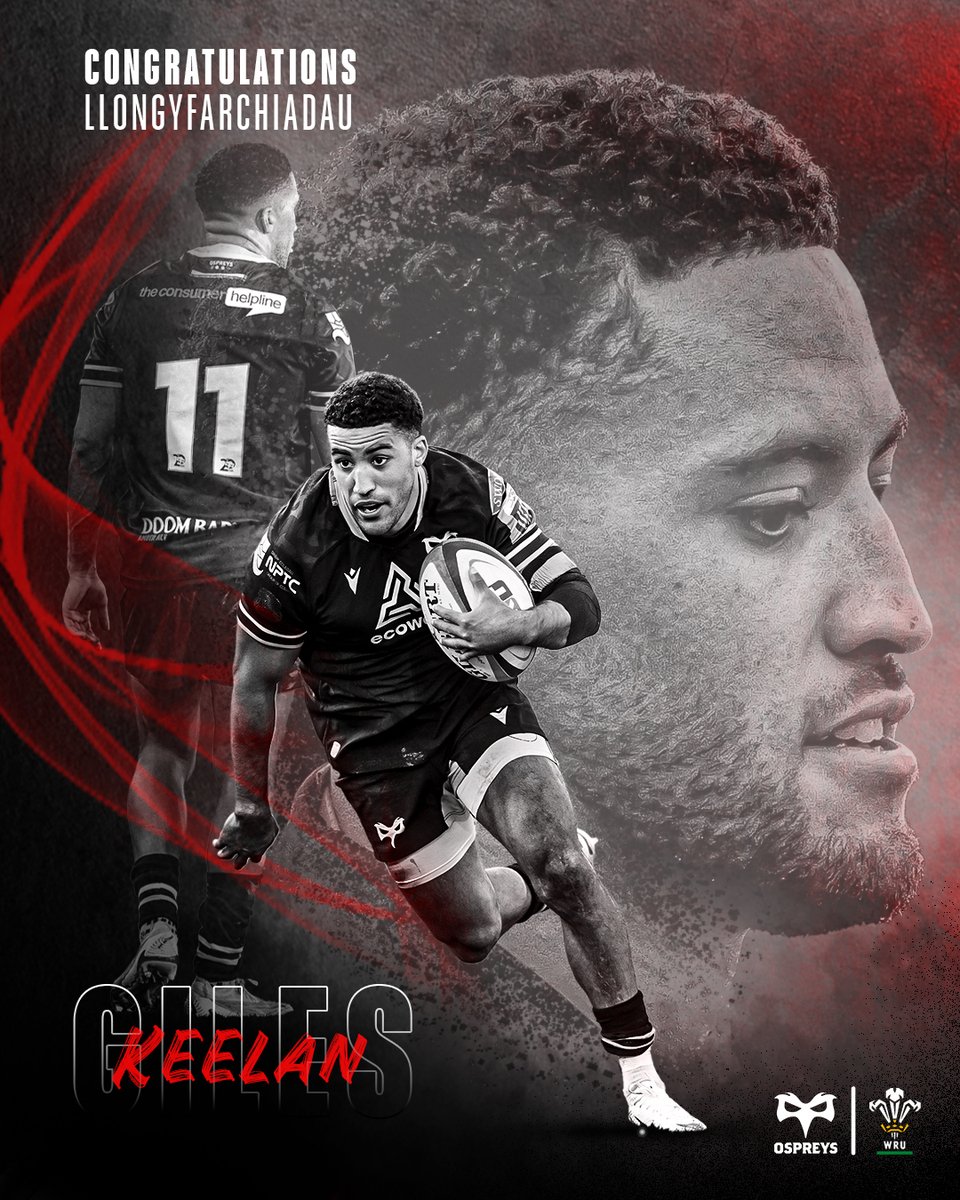 Llongyfarchiadau to Keelan Giles for his call up to the <a href="/WelshRugbyUnion/">Welsh Rugby Union 🏴󠁧󠁢󠁷󠁬󠁳󠁿</a> squad.

Well deserved after a fantastic season in a black shirt 🖤

#TogetherAsOne
