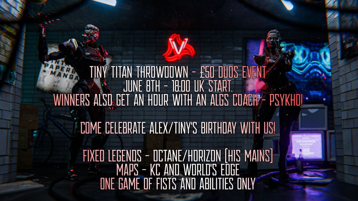 ConvergentLive's tweet image. 🏆 TINY TITAN'S THROWDOWN🏆 

What better way to celebrate Tiny Titan's Birthday than an Apex Duos Tournament!🎉 

Be there on June 8th at 6pm (BST); winner gets £50 AND a coaching session with @RealPsykho💰😎 

Sign up in Discord - buff.ly/3RcI4mm
&amp;lt;#Apex #TinysThrowdown&amp;gt;