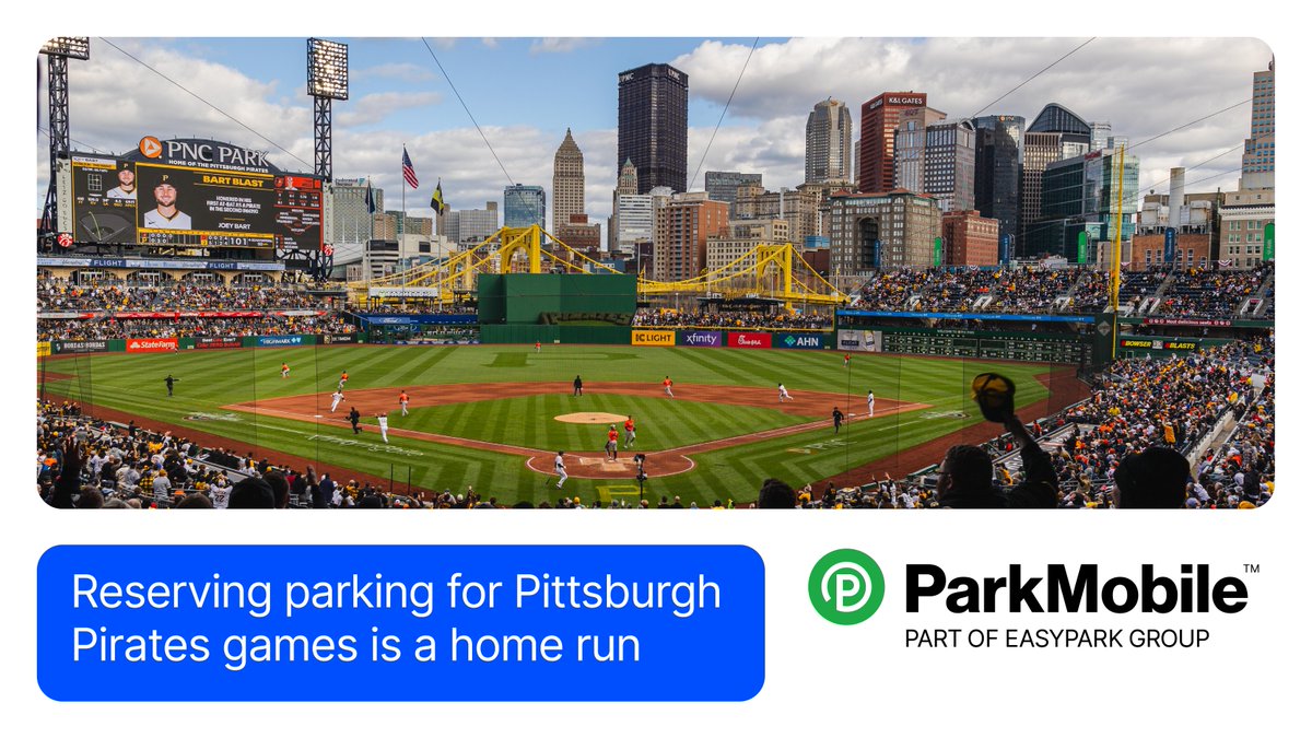 Take us out to the ballgame. ⚾️ ParkMobile parking reservations for @Pirates games are available at PNC Park. 

Reserve parking for all home games, including the upcoming @Twins and @Dodgers series. 

Guarantee a parking spot here: parkmobile.app.link/PittsburghPira…

#LetsGoBucs