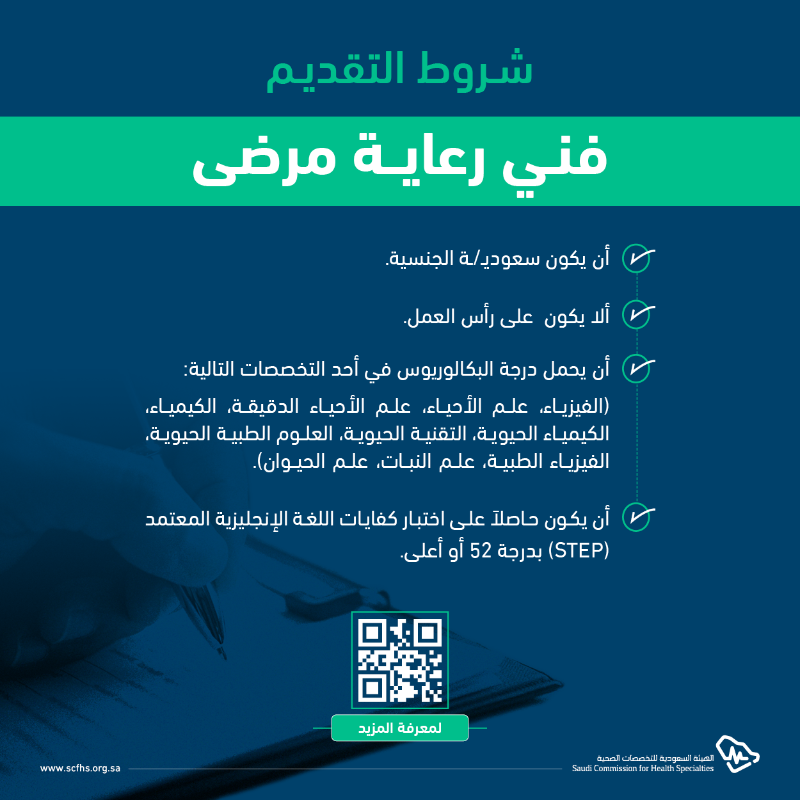 SchsOrg's tweet photo. تعلن #هيئة_التخصصات بالتعاون مع @SaudiMOH عن بدء التقدي�� على برنامج #فني_رعاية_مرضى