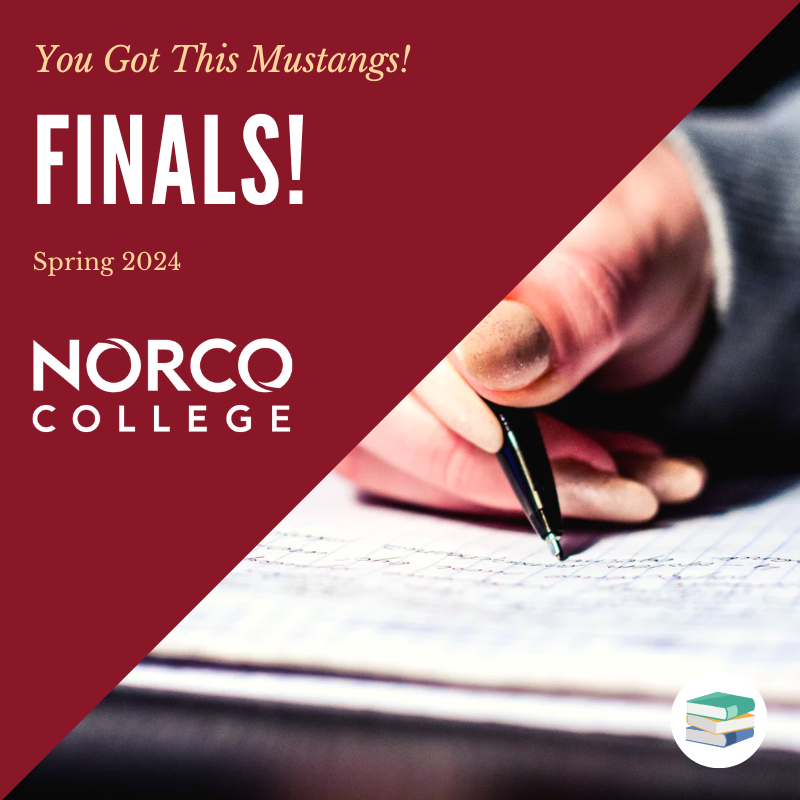 NorcoCollege's tweet image. It's finals week! You got this Mustangs! #goodluck #finalexams #endofthesemester