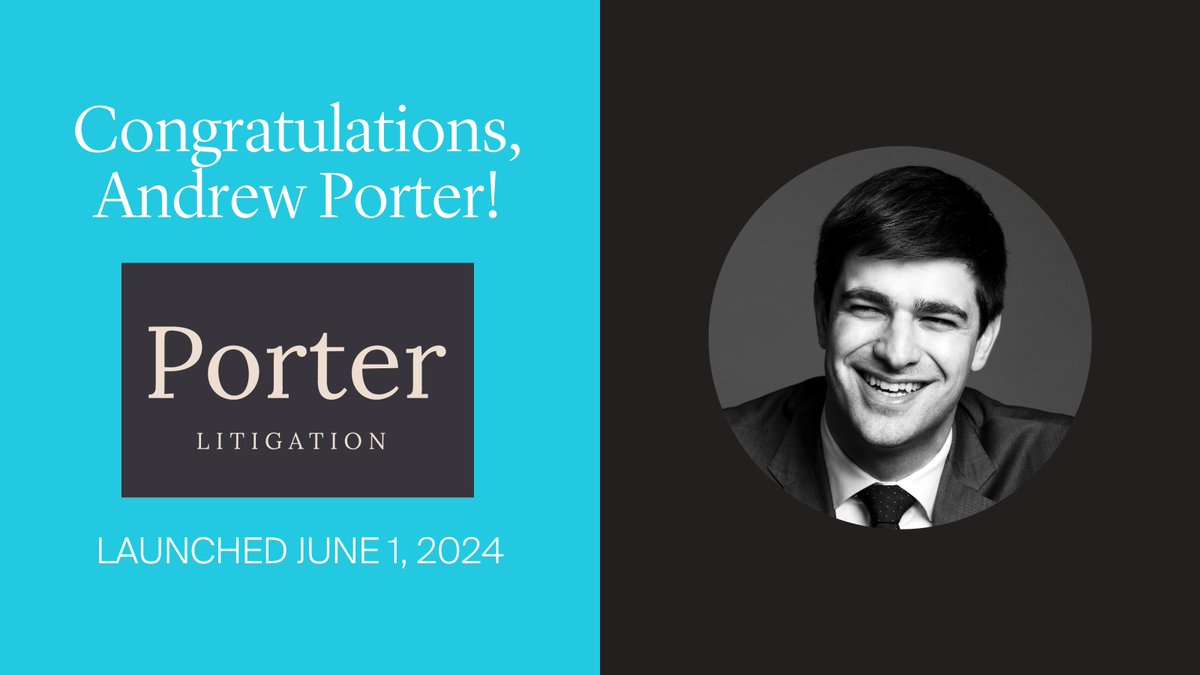 Lenczner Slaght (@lencznerslaght) on Twitter photo After over a decade at Lenczner Slaght, we are excited to announce that <a href="/andrewmporter/">Andrew Porter</a> has launched his own litigation practice on June 1, 2024. We wish him all the best and look forward to cheering on his continued success at Porter Litigation! – ow.ly/spHs50S7bfy After over a decade at Lenczner Slaght, we are excited to announce that <a href="/andrewmporter/">Andrew Porter</a> has launched his own litigation practice on June 1, 2024. We wish him all the best and look forward to cheering on his continued success at Porter Litigation! – ow.ly/spHs50S7bfy