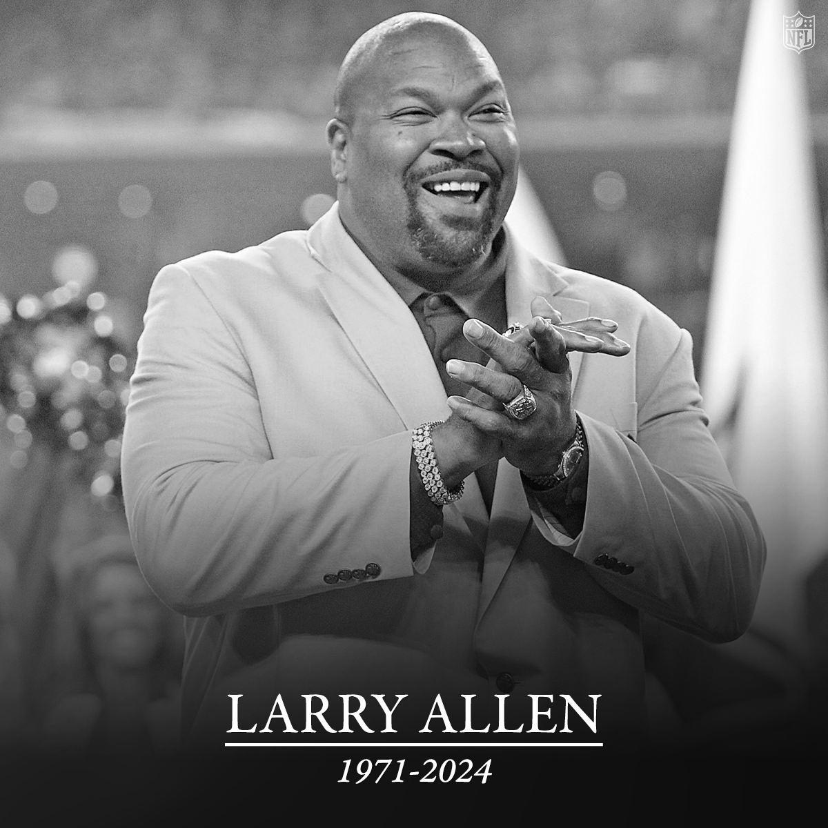The NFL family is deeply saddened by the passing of Hall of Famer, Super Bowl Champion and Cowboys legend, Larry Allen.

Our thoughts are with his family and loved ones. 💙