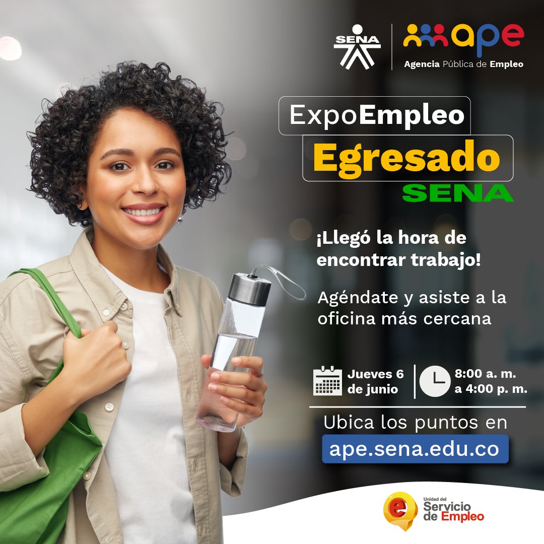 SENAComunica's tweet photo. Si eres #EgresadoSENA esta es la oportunidad perfecta para conseguir trabajo.
Aplica tus conocimientos y crece laboralmente, solo necesitas tu hoja de vida para postularte a una de las 20 mil vacantes a nivel nacional.
Conoce toda la información en https://t.co/dsQ227x5PC https://t.co/3zGmcQG5Cj