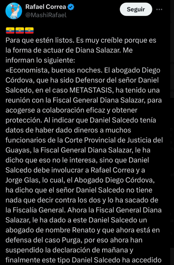 LiutSantiago21's tweet photo. ¡Para que estén listos!
Esta advertencia no tiene nada que ver con el testamento que escribe Rafael Correa sobre todo lo que va a salir a la luz de los testimonios anticipados de Mayra Salazar o Daniel Salcedo.
Ya deberían saber leer entre líneas a lo que se refiere el prófugo cuando "advierte o amenaza"
Se viene más violencia, aumento de la criminalidad y caos social.