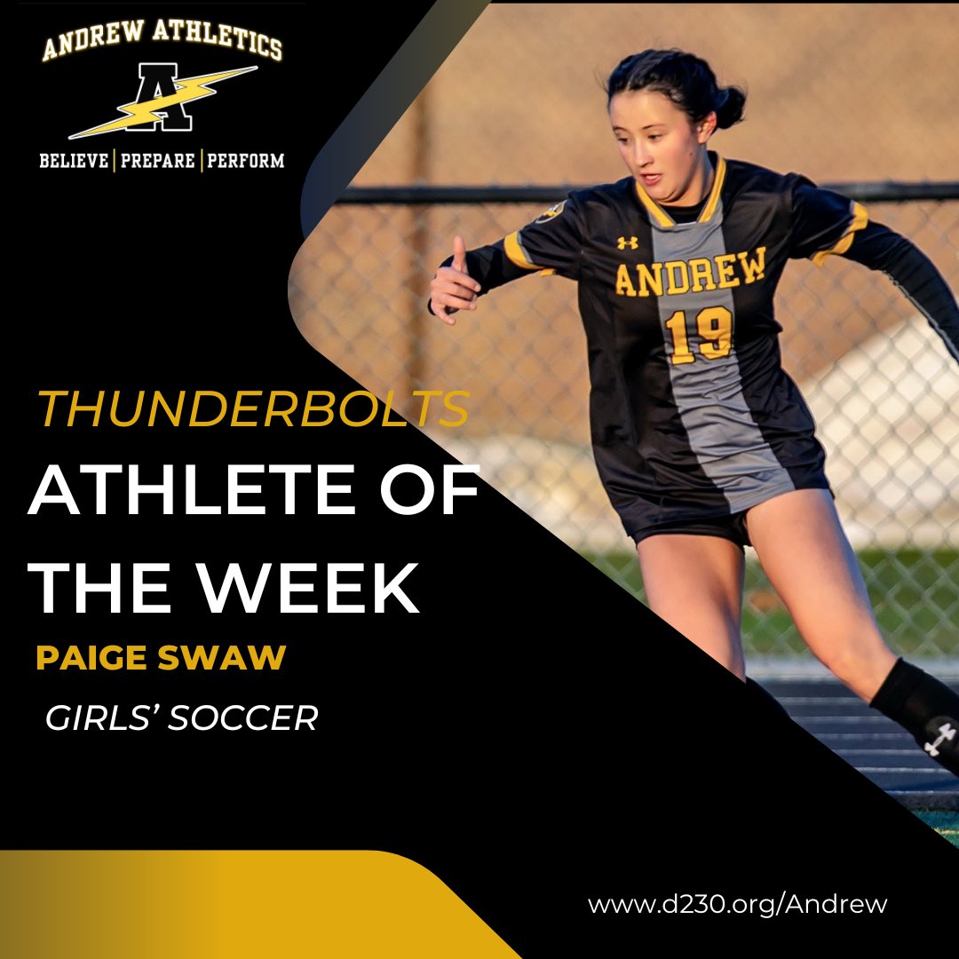 Andrew Athletics (@vjabolts) on Twitter photo The Andrew Athlete of the Week from <a href="/Andrew_Soccer/">T-Bolts Soccer</a> is Paige Swaw
Paige Swaw is a junior winger/forward for the T-Bolts. She netted the game winner vs H-F in the Sectional Semi then scored both goals in the Final vs LWC. Paige led the Elite 8 squad with 16 goals.
Congrats Paige! The Andrew Athlete of the Week from <a href="/Andrew_Soccer/">T-Bolts Soccer</a> is Paige Swaw
Paige Swaw is a junior winger/forward for the T-Bolts. She netted the game winner vs H-F in the Sectional Semi then scored both goals in the Final vs LWC. Paige led the Elite 8 squad with 16 goals.
Congrats Paige!
