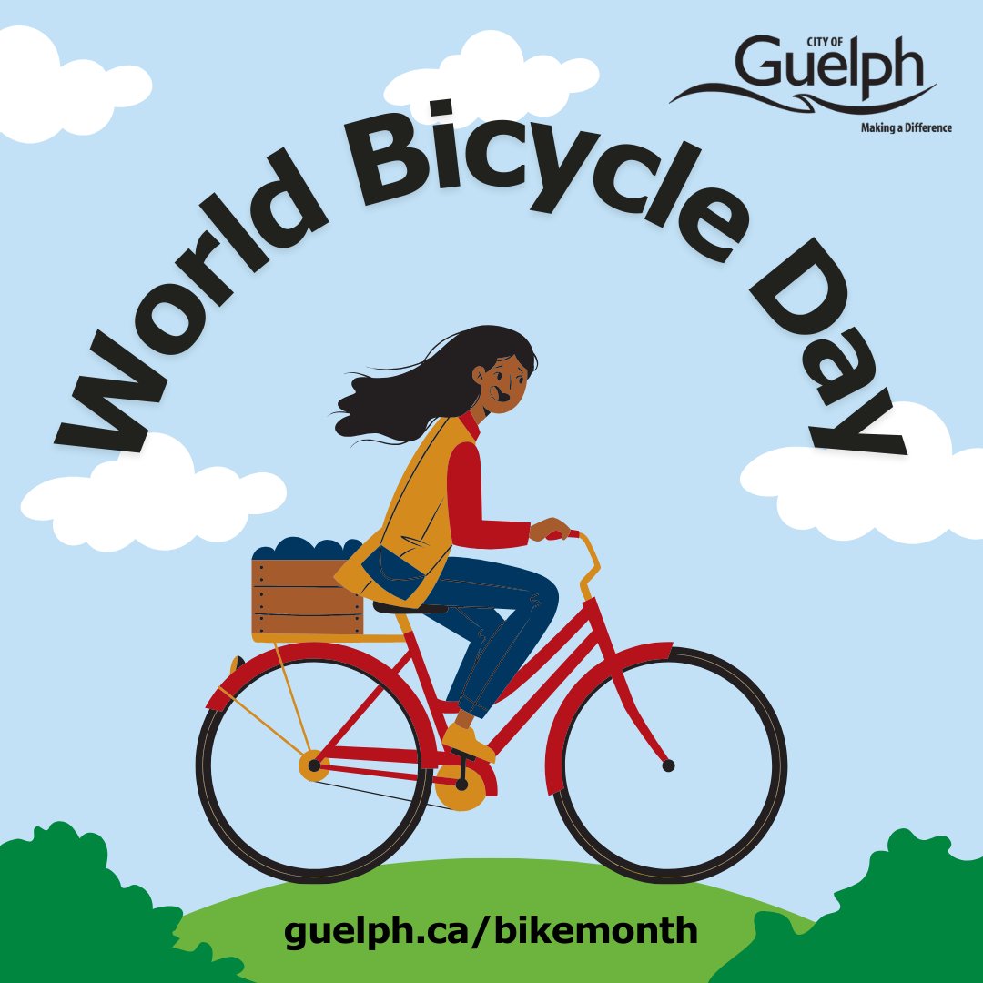 Today is #WorldBicycleDay 🚴‍♂ and we've got something for everyone!  Pedal your way through bike month by attending one of our events. 

Learn how to get involved here: ow.ly/6SPC50S6Ma8

#GuelphCycles #GuelphProud #BikeDay2024
