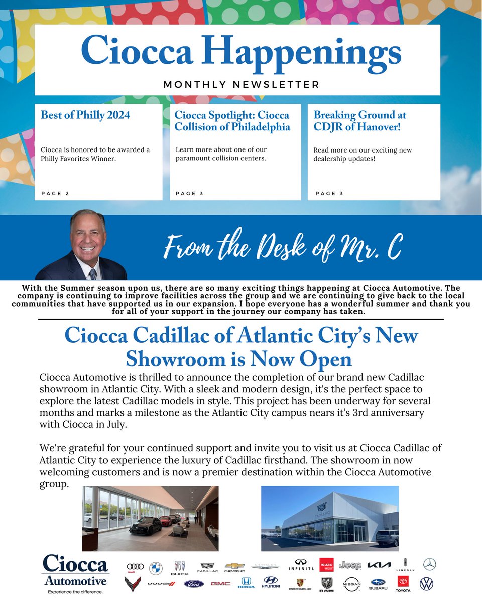 CioccaSubaru's tweet photo. Keep up with what is going on at Ciocca Automotive! Check out our June edition of the Ciocca Happenings!

#cioccaonsocial #community #automotive #automotiveindustry #newsletter #donations #applynow #hiring #may https://t.co/1ZYBpO2WmC