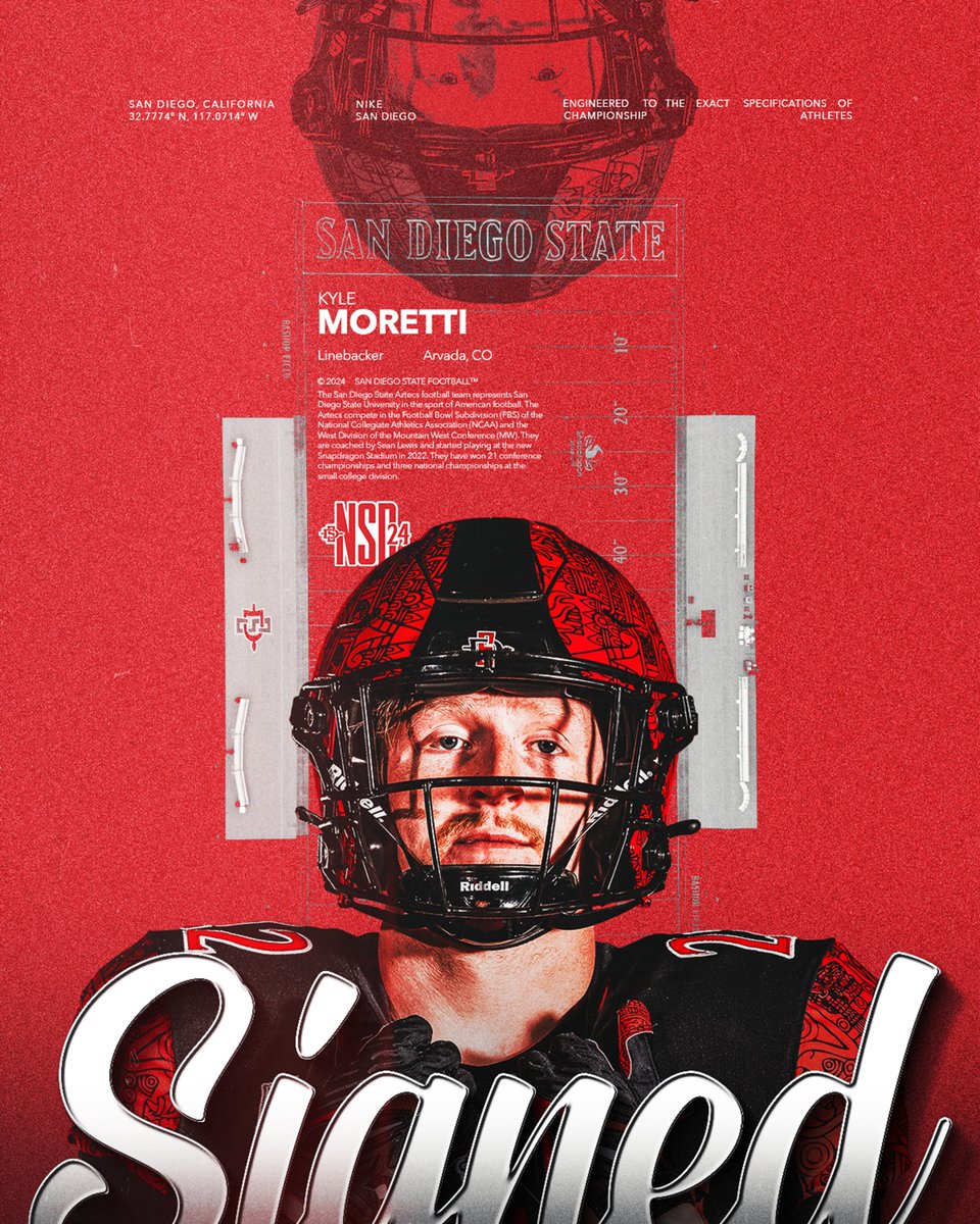 San Diego State Football (@aztecfb) on Twitter photo Welcome to The Mesa, <a href="/kylemoretti33/">Kyle Moretti</a>!
🏠 Arvada, CO
🏈 Linebacker
🏫 Central Michigan
#AztecFAST🍢 x #BeTheA1pha🐺 Welcome to The Mesa, <a href="/kylemoretti33/">Kyle Moretti</a>!
🏠 Arvada, CO
🏈 Linebacker
🏫 Central Michigan
#AztecFAST🍢 x #BeTheA1pha🐺