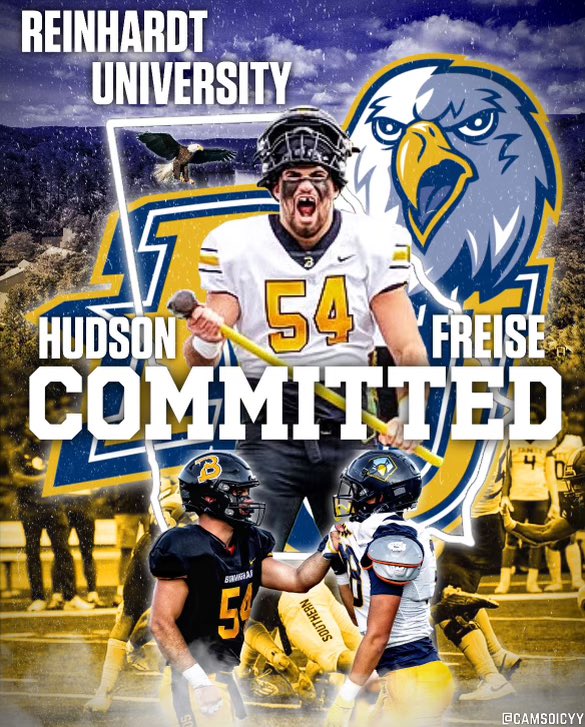 Excited to announce that I am committing to Reinhardt University to finish athletic and academic career!!! Huge thanks to <a href="/CoachHennes/">Tyler Hennes</a> and <a href="/Coach_JMiller/">James Miller</a> for the opportunity. 
<a href="/ReinhardtFB/">Reinhardt Football</a> 
Graphic: <a href="/camsoicy/">Cam</a>