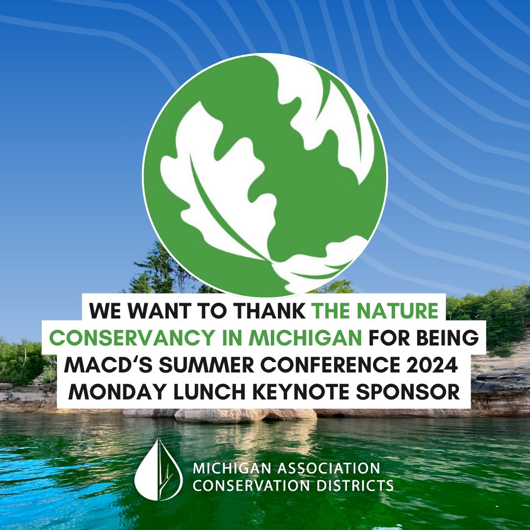 MI_Conservation's tweet photo. 📣 3 CHEERS for MACD's 2024 Summer Conference Monday Lunch Keynote Sponsor, @TNCMichigan! ⭐
Thank you for supporting our continued success! We are sooo excited to share these speakers with our conference attendees. Your partnership means everything to us.🙌
#MACDSummerConference https://t.co/w7mMJoGDPk
