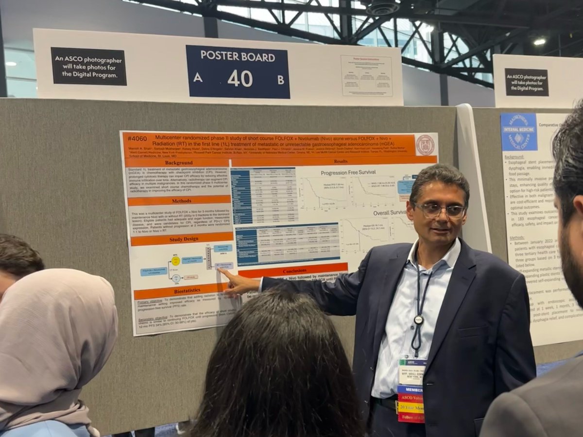Dr. Manish Shah (<a href="/mdmanishshah/">Manish A Shah</a>) presented a poster at #ASCO24 on a #ClinicalTrial evaluating a therapy combination as first-line treatment for advanced #GastroesophagealCancer: bit.ly/4aRKWf7