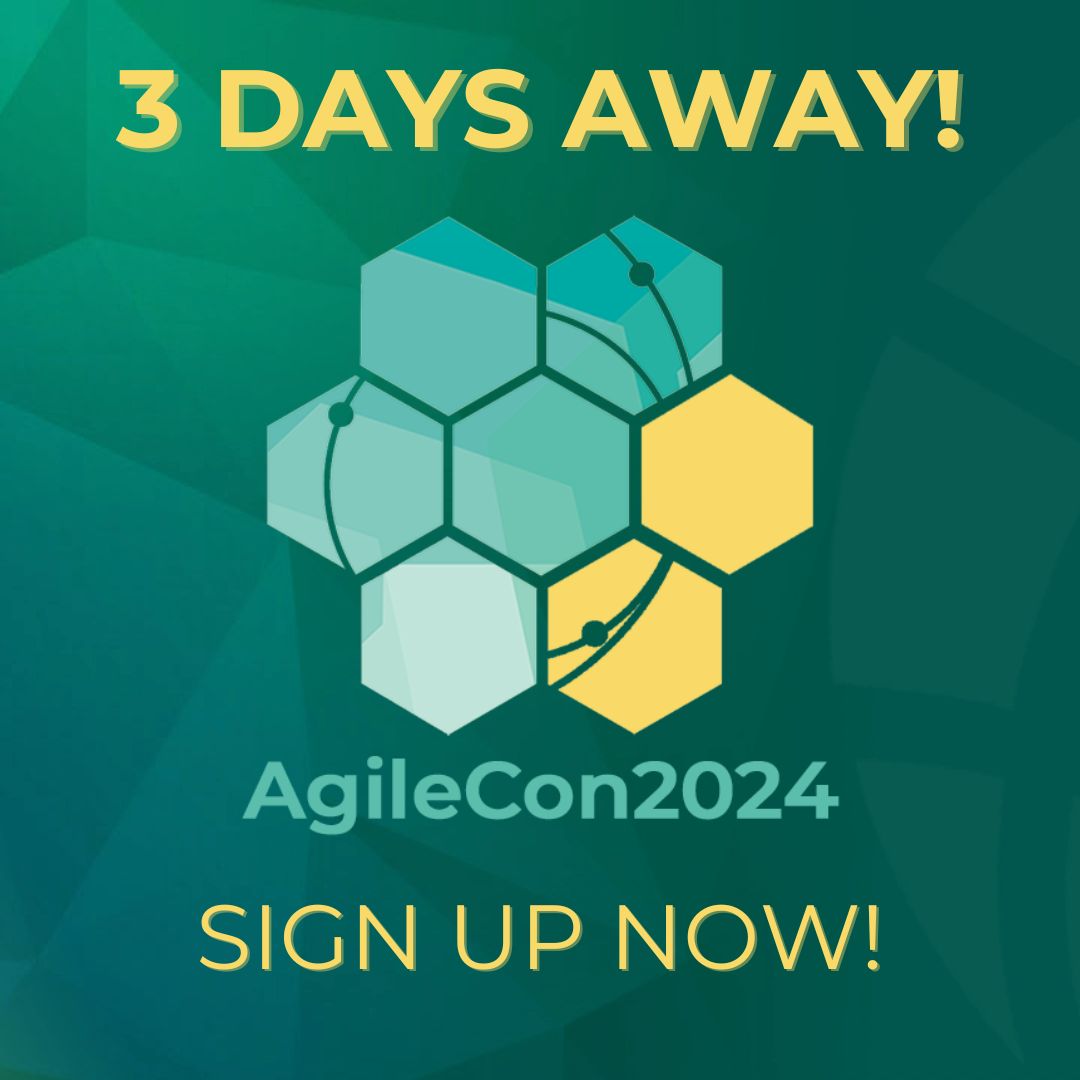 Only 3 day until #AgileCon2024! Join the keynotes, presentations, Q+A sessions, live discussions, networking lounge, and more on live day! Starting June 6th, 2024 @ 8:30 AM EST 

Use code 'SOCIAL' for $10 off!

Register now: zurl.co/qsif 

#Agile #ThoughtLeader #AI